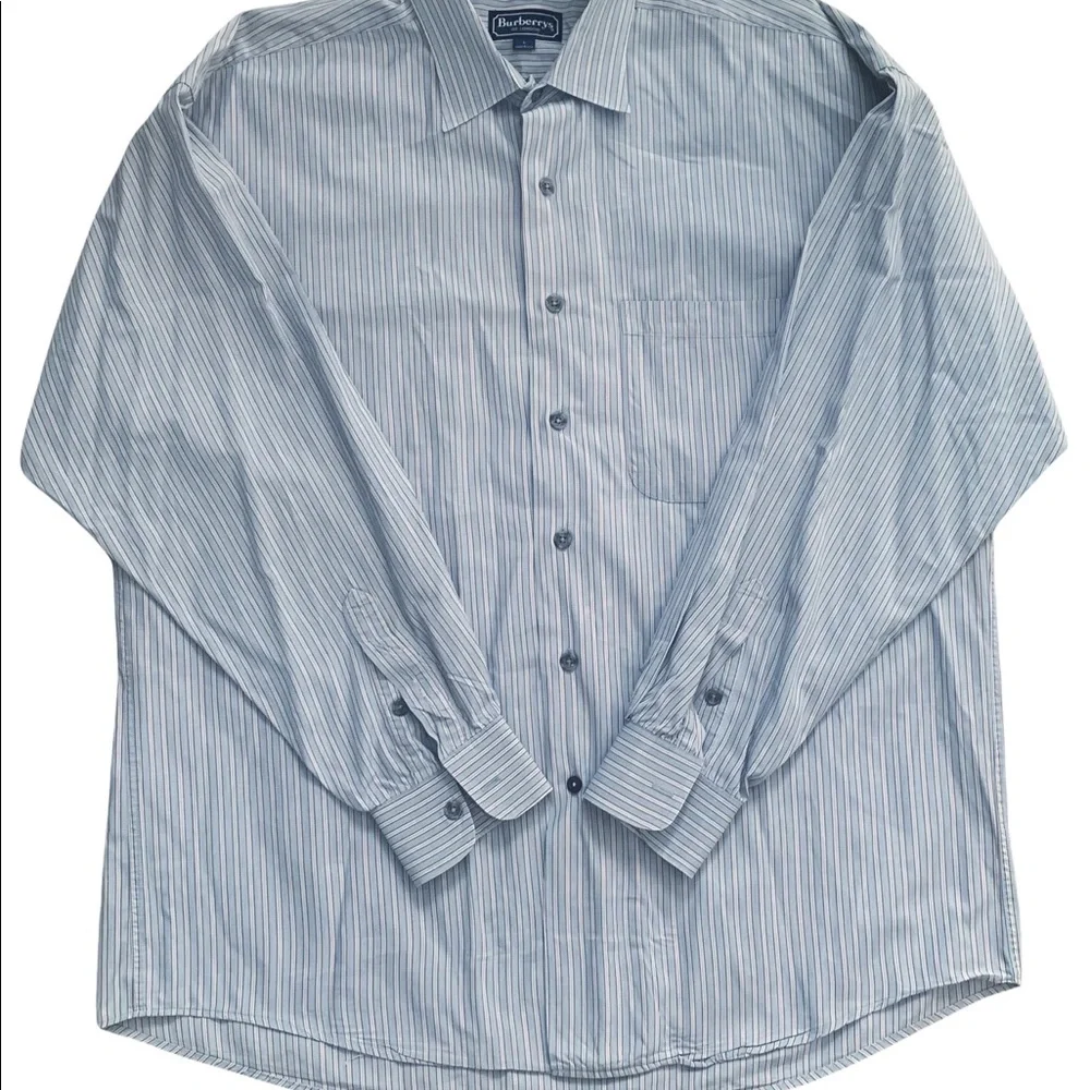 Vintage Burberrys of London Sky Blue Striped Button Down‎ Shirt Size Large